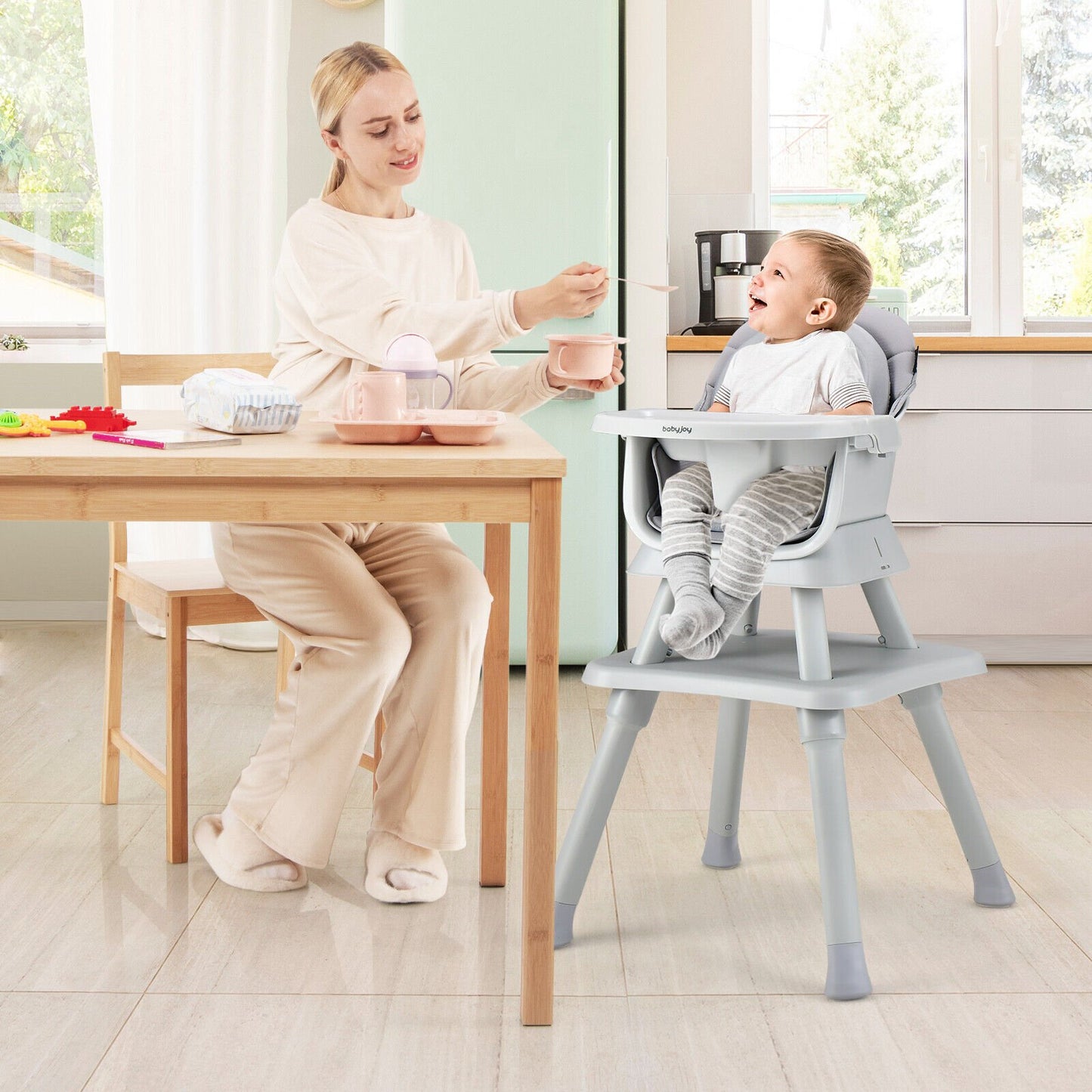 6-in-1 Convertible Baby High Chair with Adjustable Removable Tray-Black