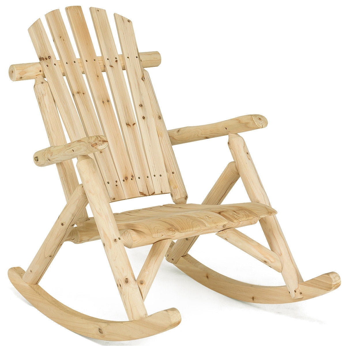 Outdoor Adirondack Rocking Chair for Adults Solid Wood Porch Rocker-Brown