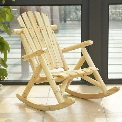 Outdoor Adirondack Rocking Chair for Adults Solid Wood Porch Rocker-Brown