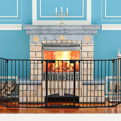 115 Inch Length 5 Panel Adjustable Wide Fireplace Fence-Black - Direct by Wilsons Home Store