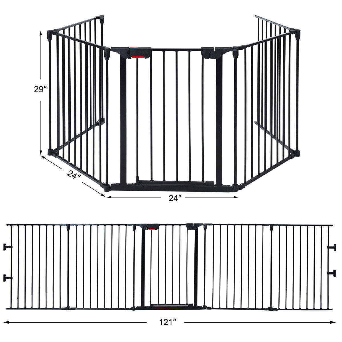 115 Inch Length 5 Panel Adjustable Wide Fireplace Fence-Black - Direct by Wilsons Home Store