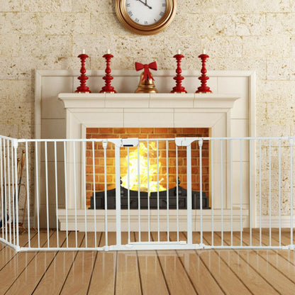 115 Inch Length 5 Panel Adjustable Wide Fireplace Fence-White