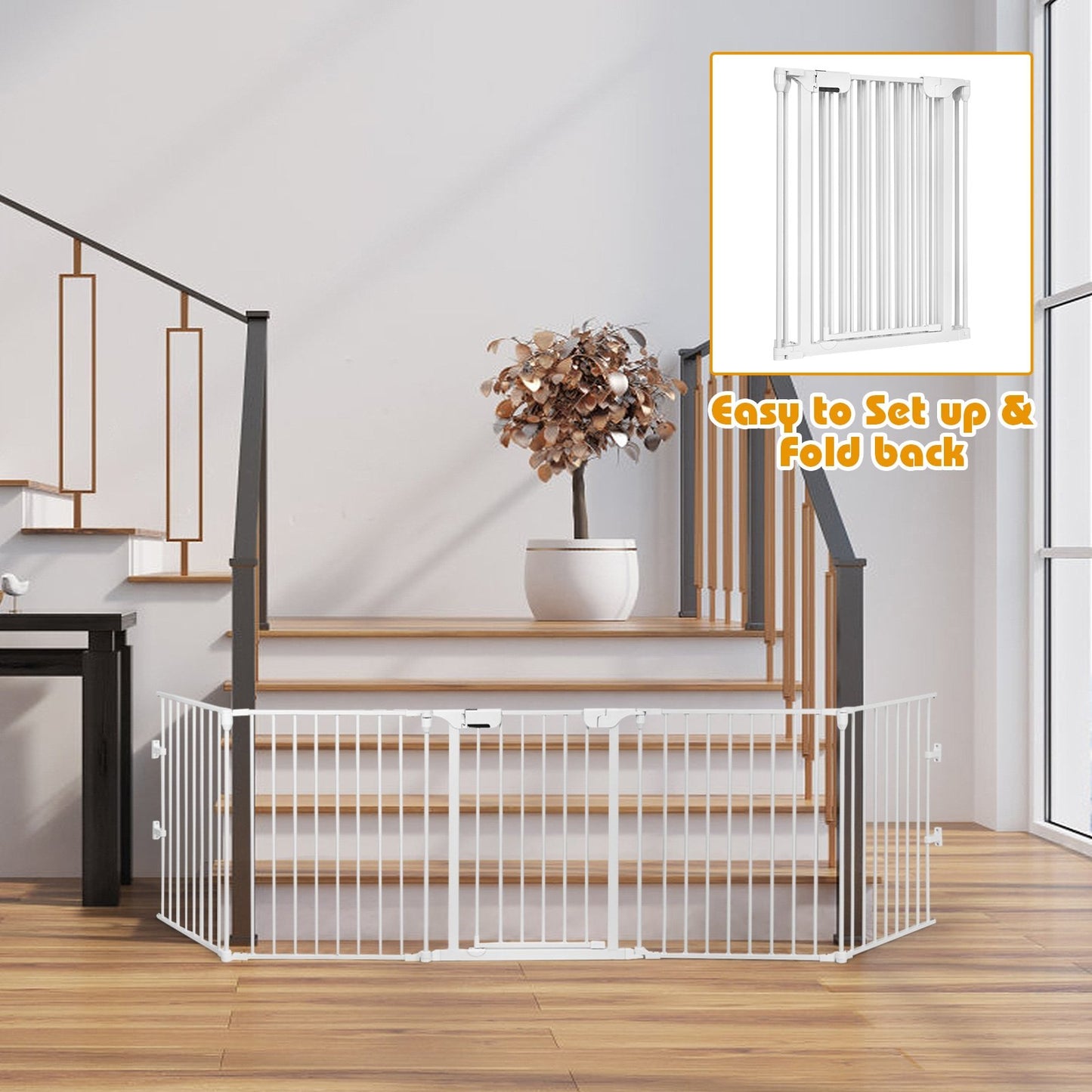 115 Inch Length 5 Panel Adjustable Wide Fireplace Fence-Black