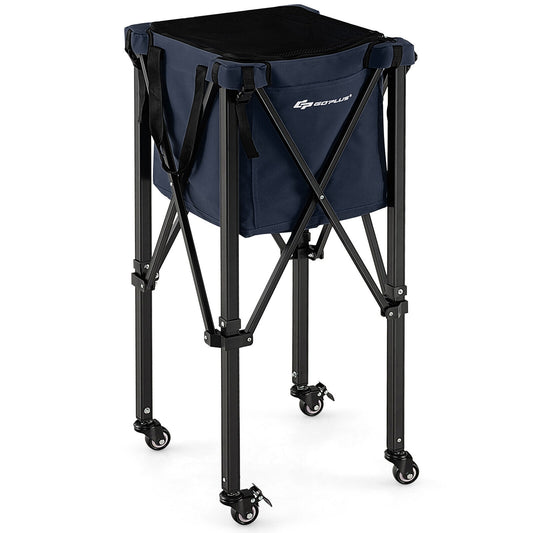 Lightweight Foldable Tennis Ball Teaching Cart with Wheels and Removable Bag-Blue