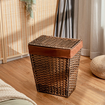 Foldable Handwoven Laundry Hamper with Removable Liner-Brown