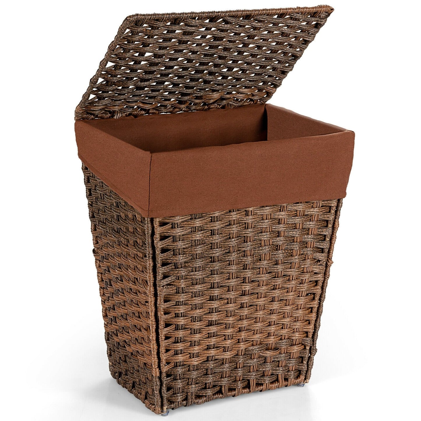 Foldable Handwoven Laundry Hamper with Removable Liner-Brown