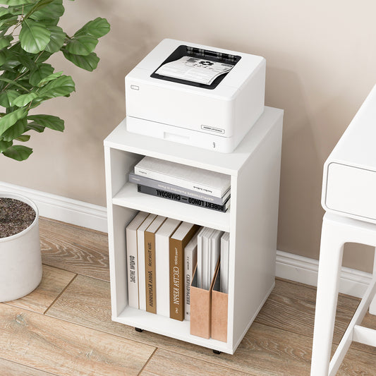 Mobile File Cabinet Wooden Printer Stand Vertical Storage Organizer-White