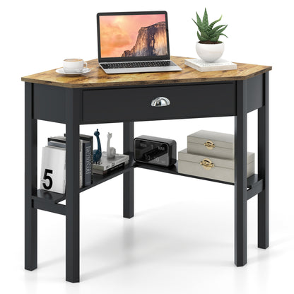 Corner Wooden Piece Laptop Computer Desk-Black