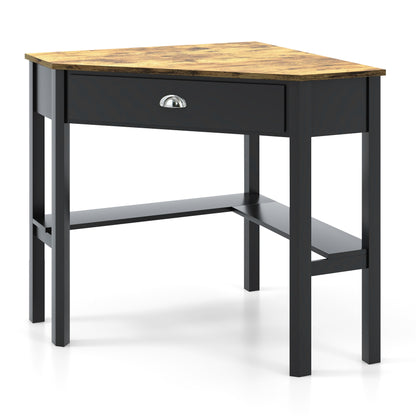 Corner Wooden Piece Laptop Computer Desk-Black
