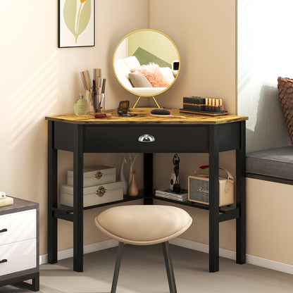 Corner Wooden Piece Laptop Computer Desk-Black