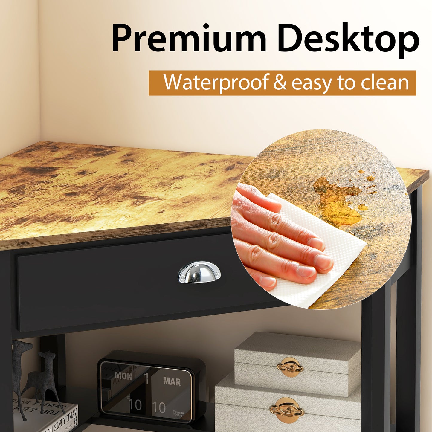 Corner Wooden Piece Laptop Computer Desk-Black