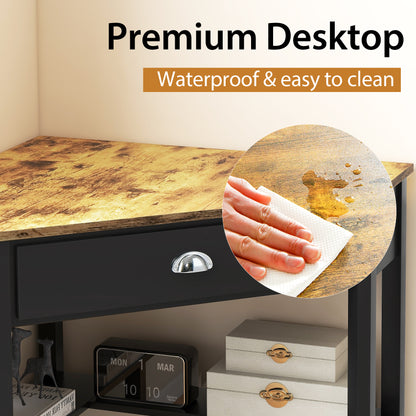 Corner Wooden Piece Laptop Computer Desk-Black