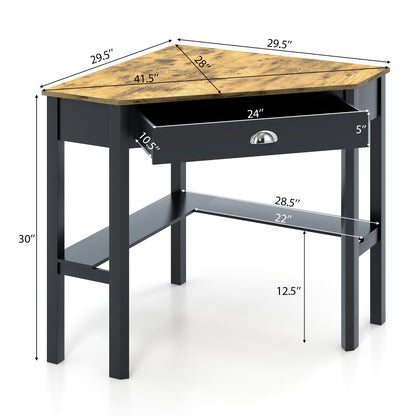 Corner Wooden Piece Laptop Computer Desk-Black