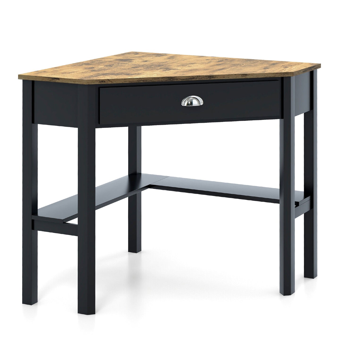 Corner Wooden Piece Laptop Computer Desk-Black