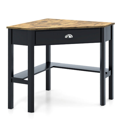 Corner Wooden Piece Laptop Computer Desk-Black