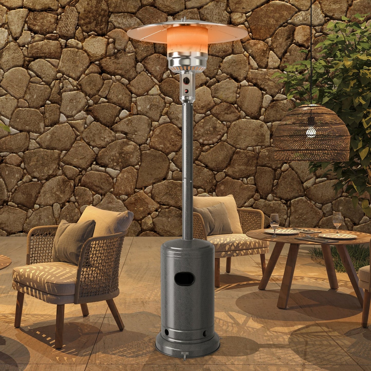 50000 BTU Stainless Steel Propane Patio Heater with Trip over Protection-Black