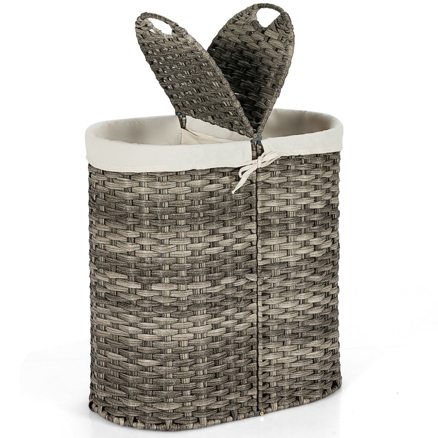 Handwoven Laundry Hamper Basket with 2 Removable Liner Bags-Gray
