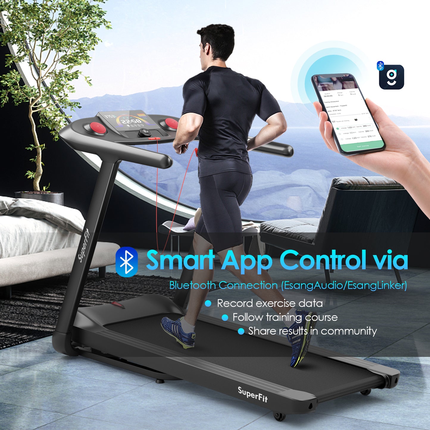 4.75HP Folding Treadmill with Preset Programs Touch Screen Control-Black