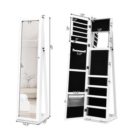 Lockable Freestanding Jewelry Armoire with Full Length Mirror-White