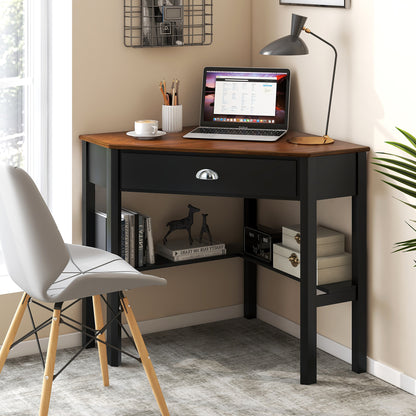 Corner Wooden Piece Laptop Computer Desk-Black