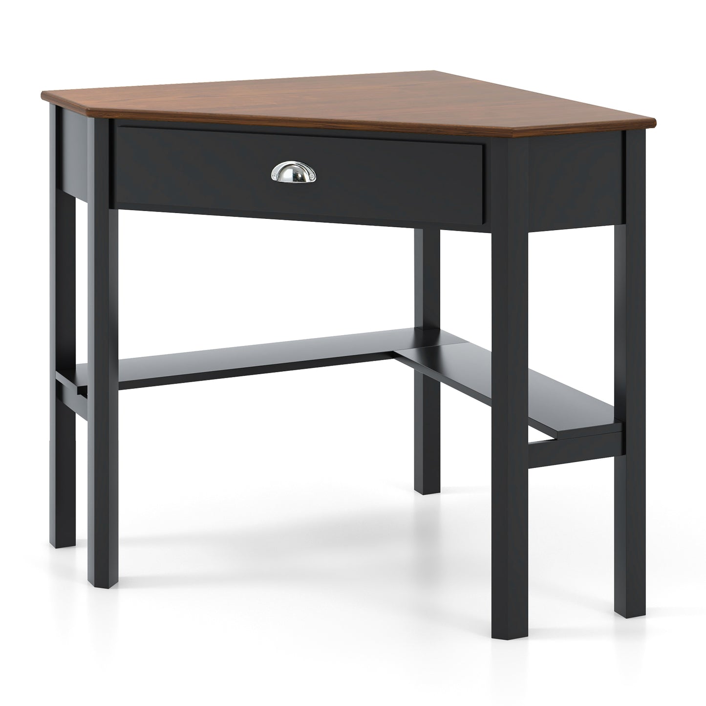 Corner Wooden Piece Laptop Computer Desk-Black