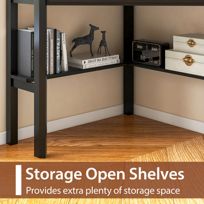 Corner Wooden Piece Laptop Computer Desk-Black