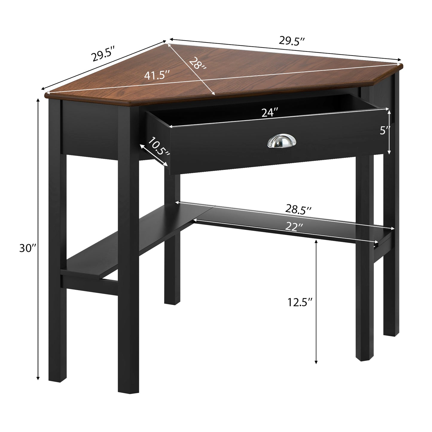 Corner Wooden Piece Laptop Computer Desk-Black