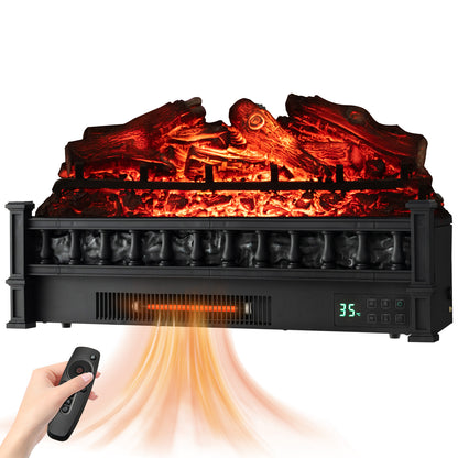 26 Inch Electric Fireplace Heater with Remote Control and Realistic Lemonwood Ember Bed-Black