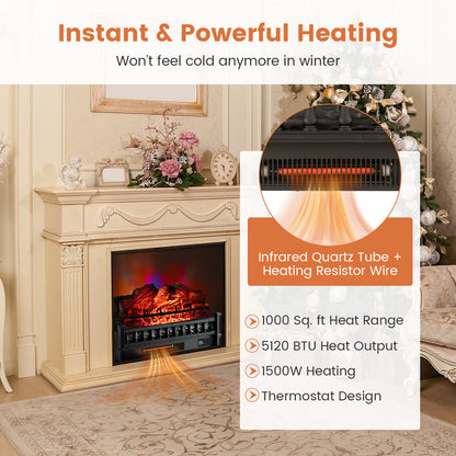26 Inch Electric Fireplace Heater with Remote Control and Realistic Lemonwood Ember Bed-Black
