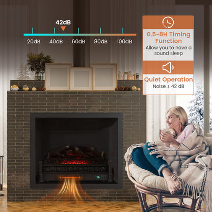 26 Inch Electric Fireplace Heater with Remote Control and Realistic Lemonwood Ember Bed-Black