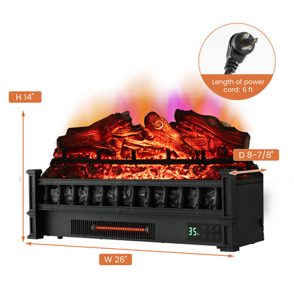 26 Inch Electric Fireplace Heater with Remote Control and Realistic Lemonwood Ember Bed-Black