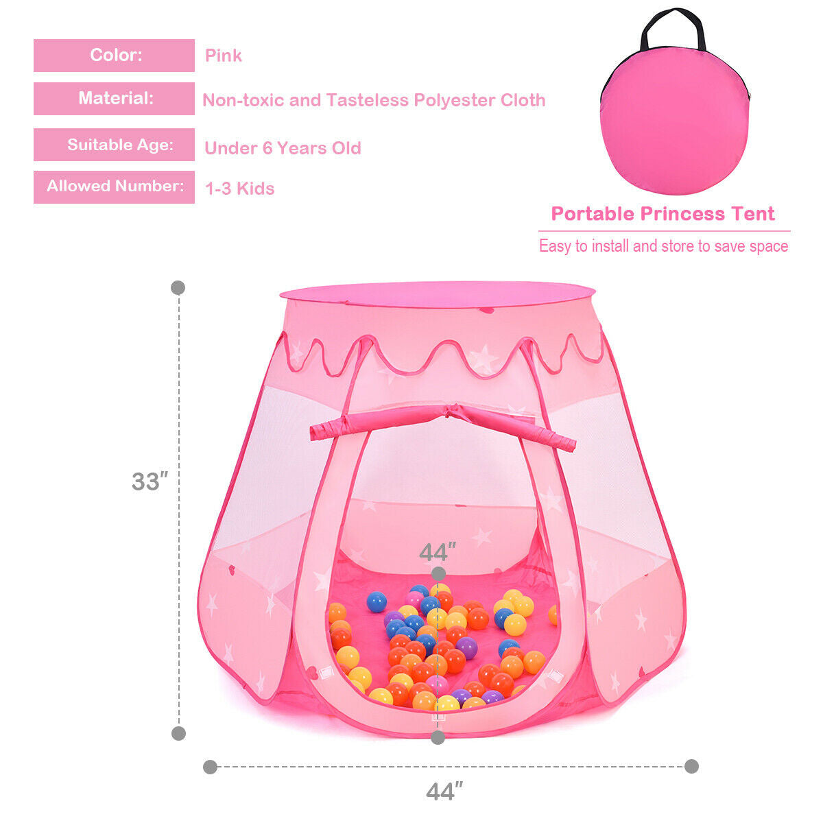Pink Portable Kid Play House Play Tent with 100 Balls - Direct by Wilsons Home Store