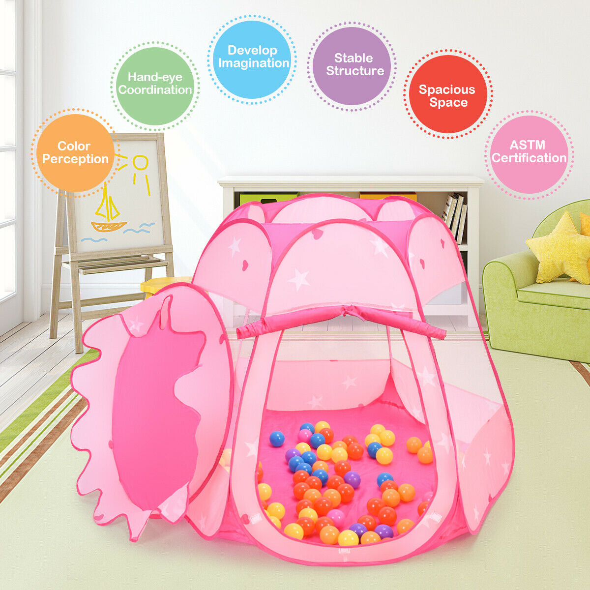 Pink Portable Kid Play House Play Tent with 100 Balls - Direct by Wilsons Home Store