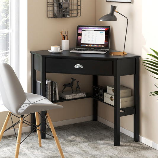 Corner Wooden Piece Laptop Computer Desk-Black - Direct by Wilsons Home Store