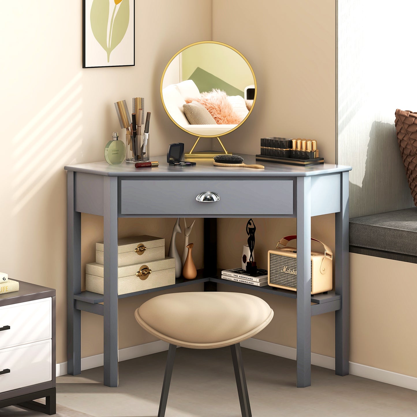 Corner Wooden Piece Laptop Computer Desk-Black