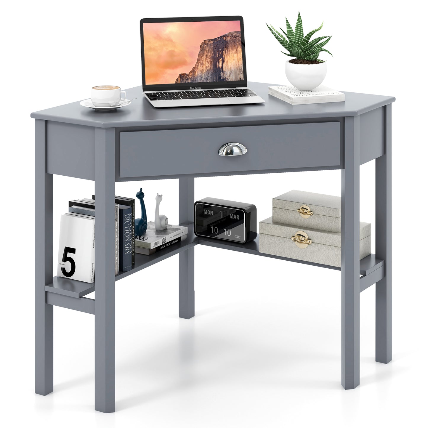 Corner Wooden Piece Laptop Computer Desk-Black