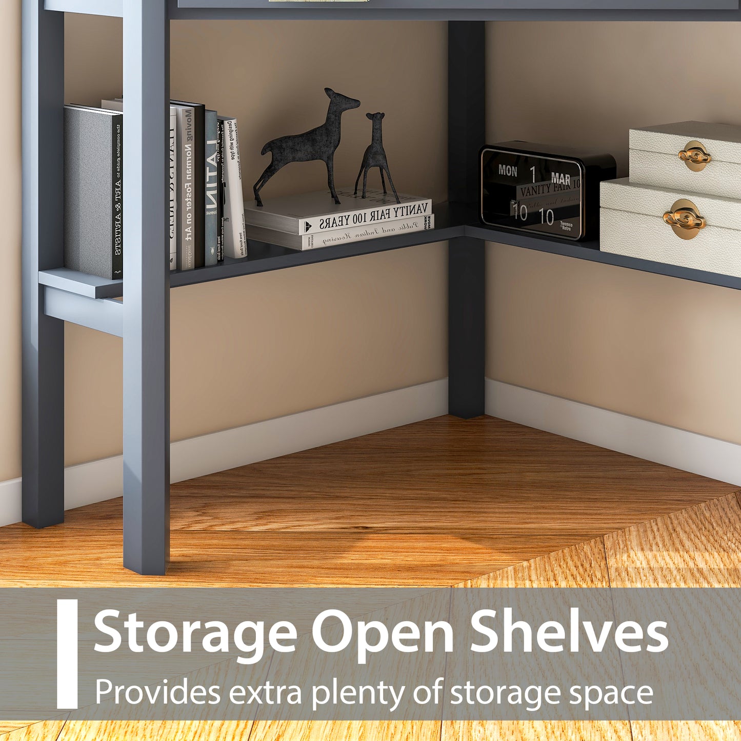 Corner Wooden Piece Laptop Computer Desk-Black