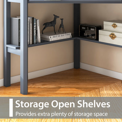 Corner Wooden Piece Laptop Computer Desk-Black