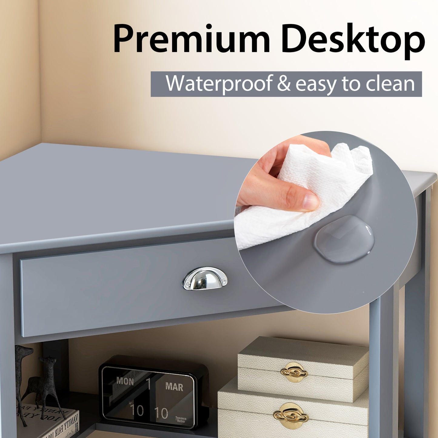 Corner Wooden Piece Laptop Computer Desk-Black