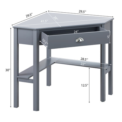 Corner Wooden Piece Laptop Computer Desk-Black