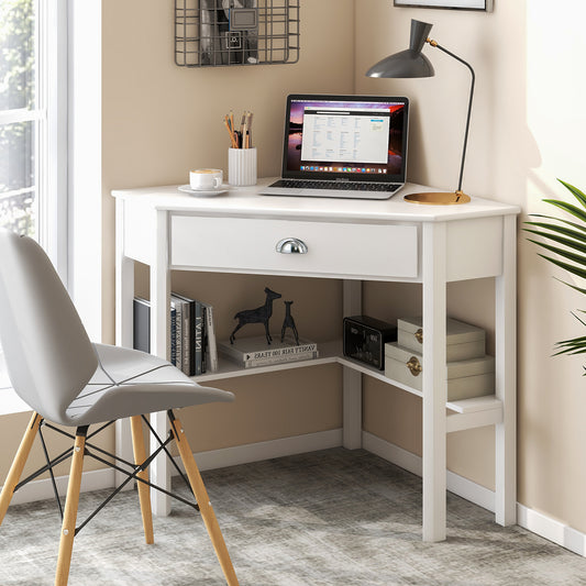 Corner Wooden Piece Laptop Computer Desk-White - Direct by Wilsons Home Store