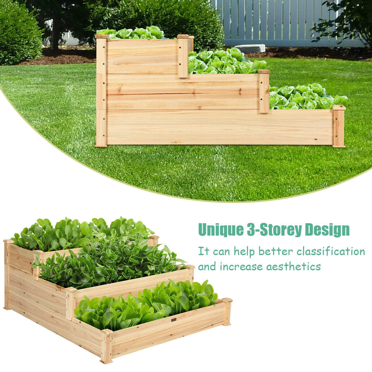 3 Tier Elevated Wooden Vegetable Garden Bed - Direct by Wilsons Home Store