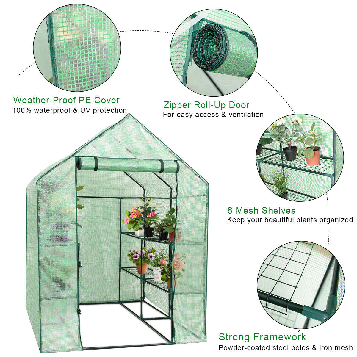 8 shelves Mini Walk In Greenhouse Outdoor Gardening Plant Green House - Direct by Wilsons Home Store