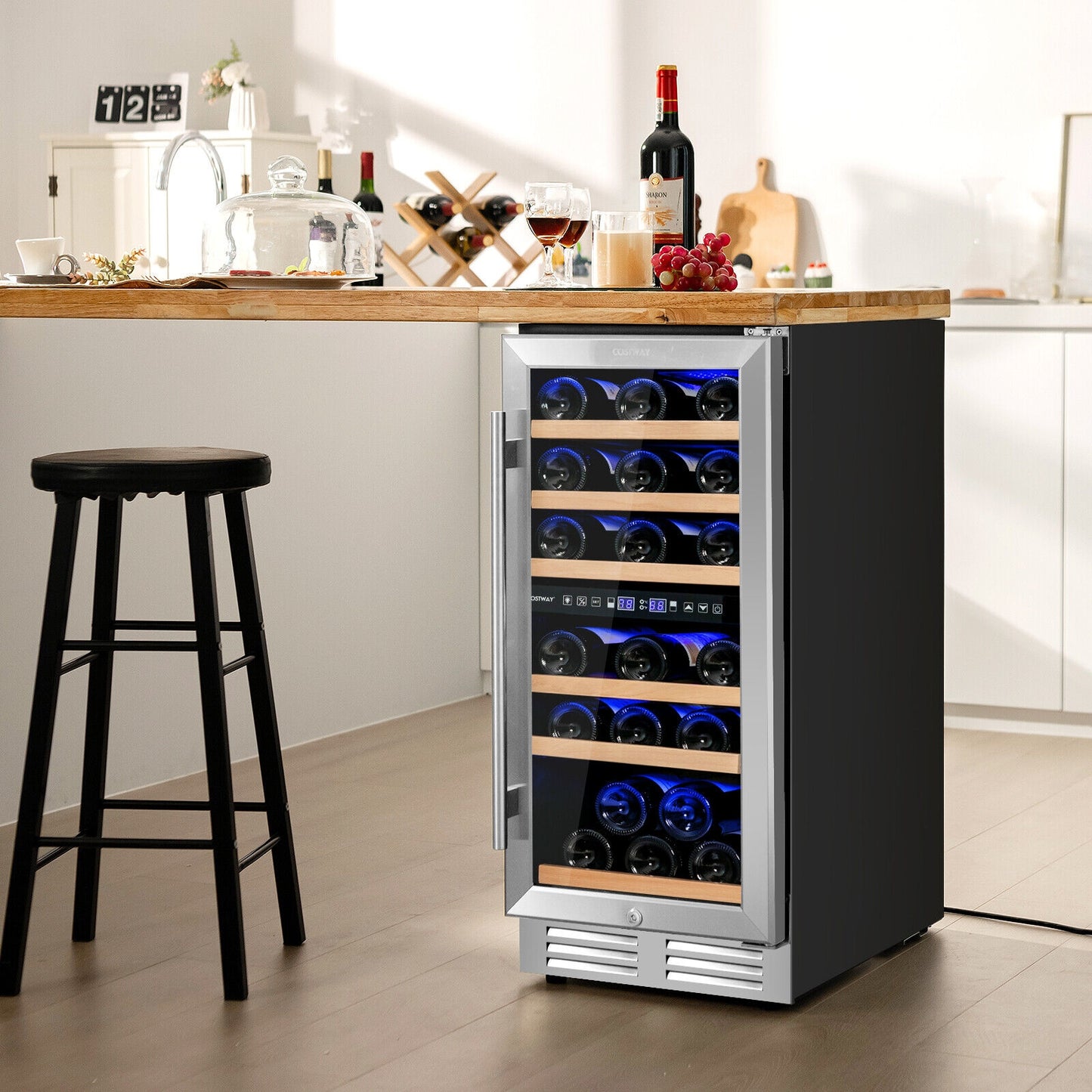 30-Bottle Freestanding Wine Cooler with Temp Memory and Dual Zones -Silver