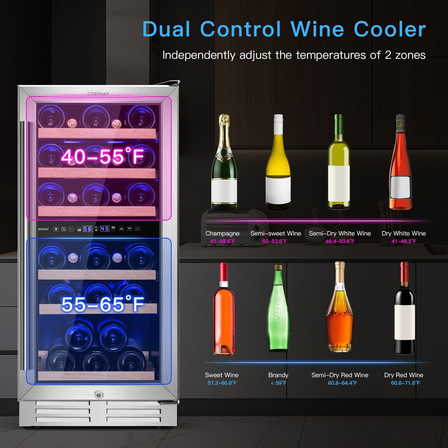 30-Bottle Freestanding Wine Cooler with Temp Memory and Dual Zones -Silver