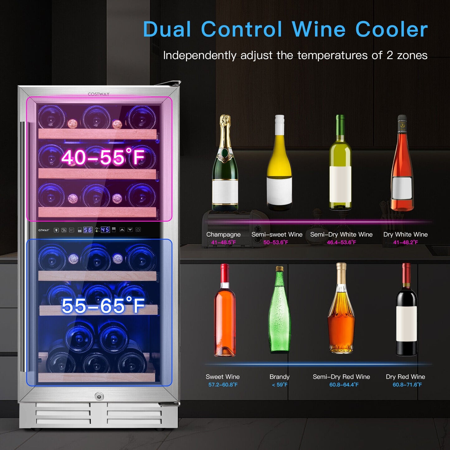 30-Bottle Freestanding Wine Cooler with Temp Memory and Dual Zones -Silver