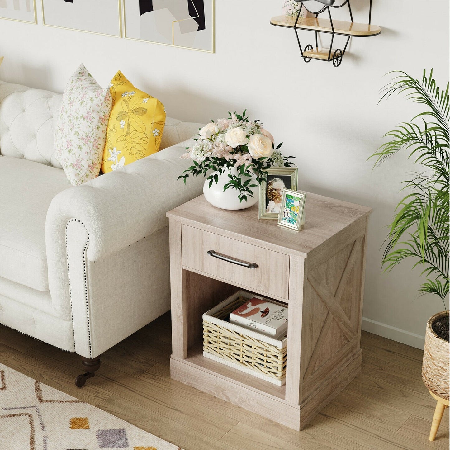 Compact Nightstand with Drawer and Shelf-Black