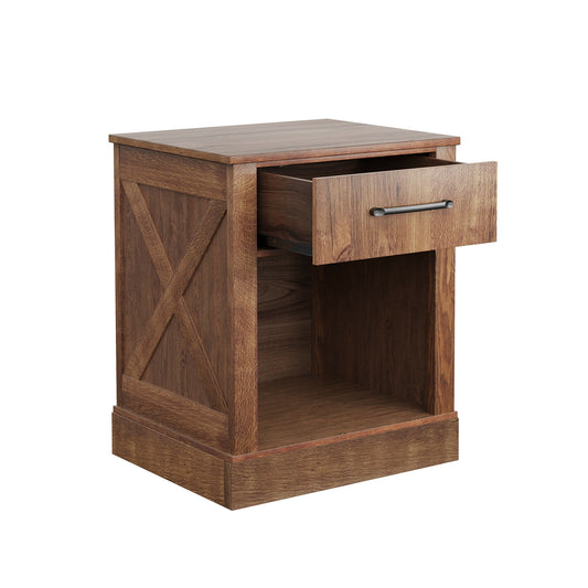 Compact Nightstand with Drawer and Shelf-Brown