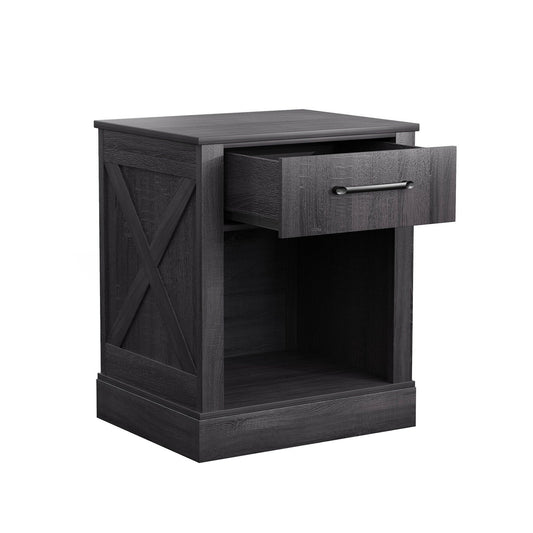 Compact Nightstand with Drawer and Shelf-Black