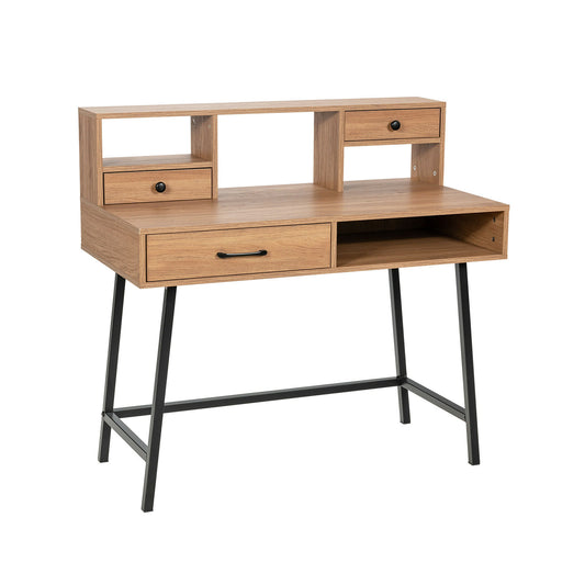 42-Inch Vanity Desk with Tabletop Shelf and 2 Drawers-Natural
